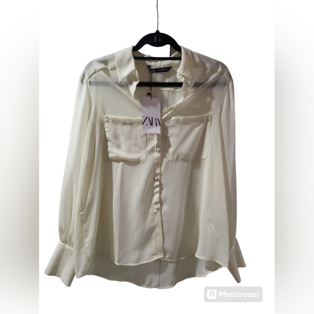 Zara Semi Sheer Blouse with pockets NWT